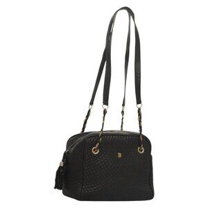 Authentic BALLY Quilted Chain Shoulder Bag Leather Dark Brown Gold